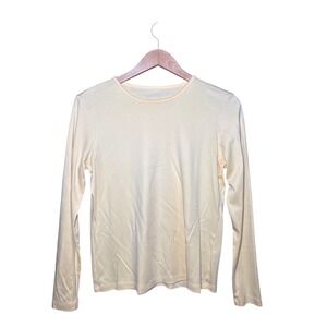 LL Bean Womens Small Regular Supima Cotton Long Sleeve Crew Neck Tee Pale Yellow